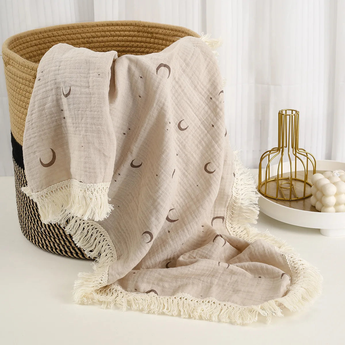 Soft Floral Muslin Baby Blanket with Tassels