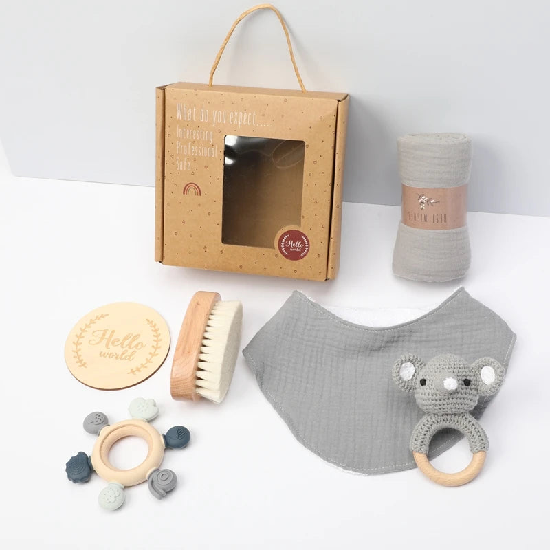 Newborn Baby Gift Set with Wooden Teether & Bunny Comforter