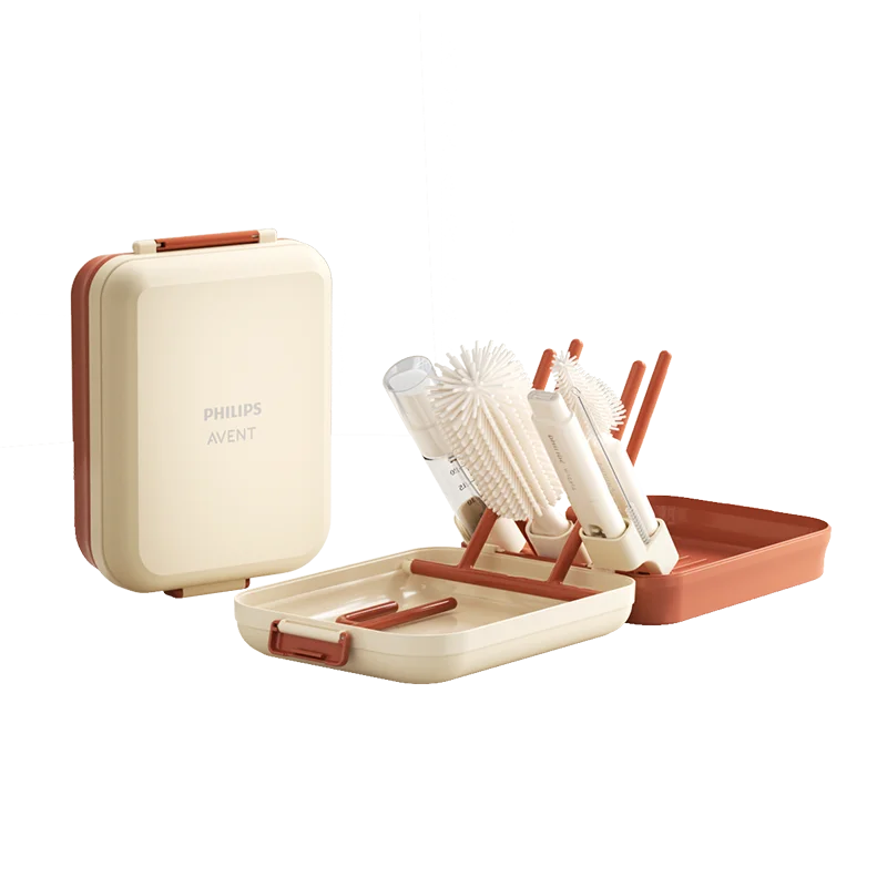 Portable Baby Bottle Cleaning Kit – 10-in-1 Bottle Brush Set with Drying Rack & Travel Case