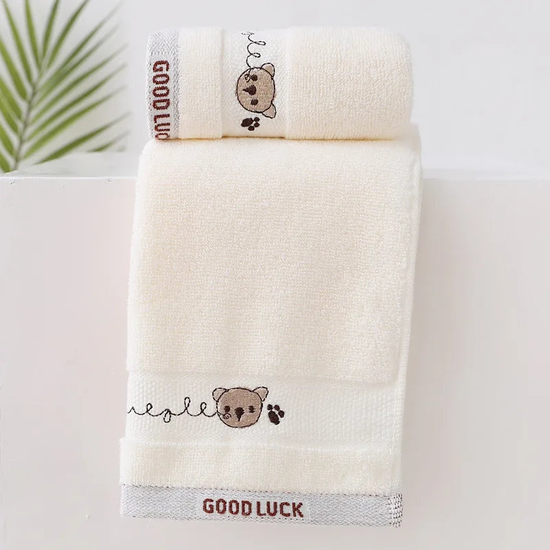 Soft Cotton Baby Bath Towel with Cute Bear Embroidery