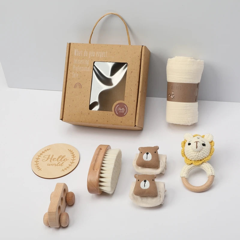 Newborn Baby Gift Set with Wooden Teether & Bunny Comforter
