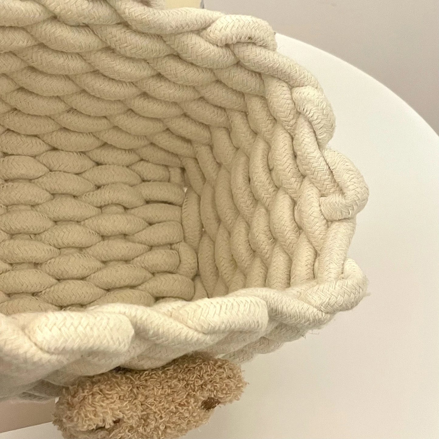 Handwoven Cotton Rope Storage Basket with Bear | Nursery Storage Organizer